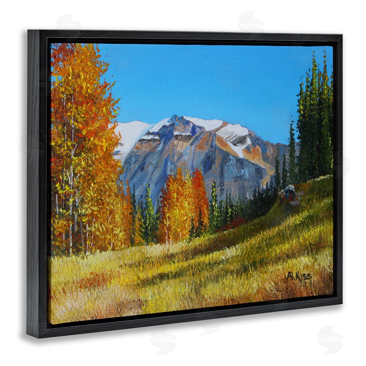 Andrew Kiss Autumnal Mountain Valley Black Floating Frame Canvas Wall Art Print