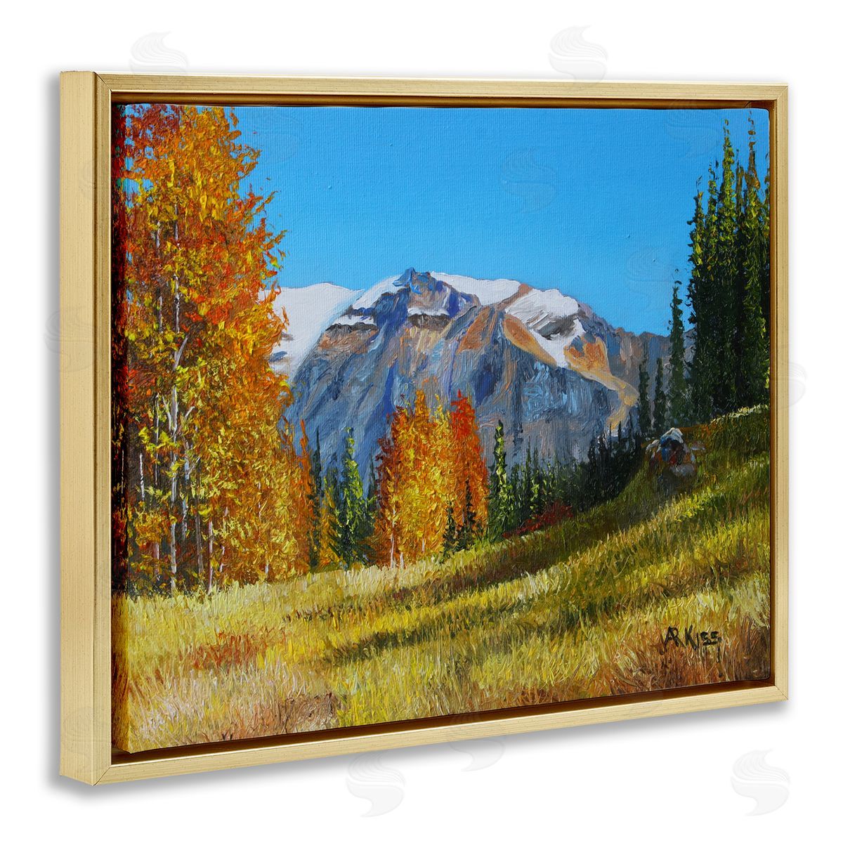 Andrew Kiss Autumnal Mountain Valley Gold Floating Frame Canvas Wall Art Print