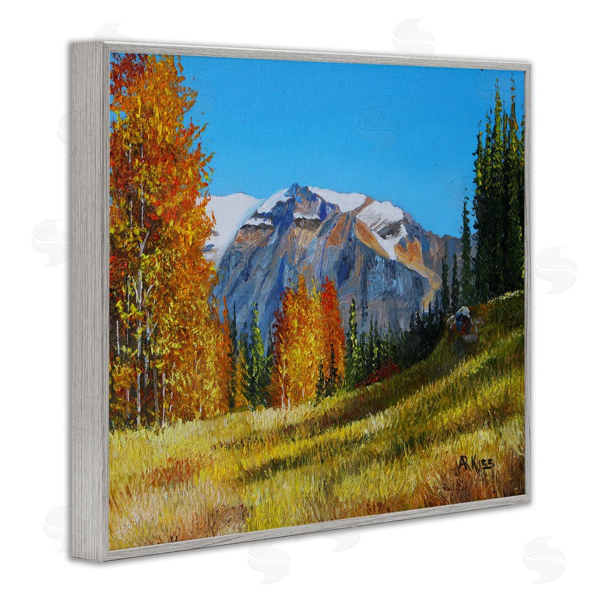 Andrew Kiss Autumnal Mountain Valley Gray Framed Giclee Wall Art Print