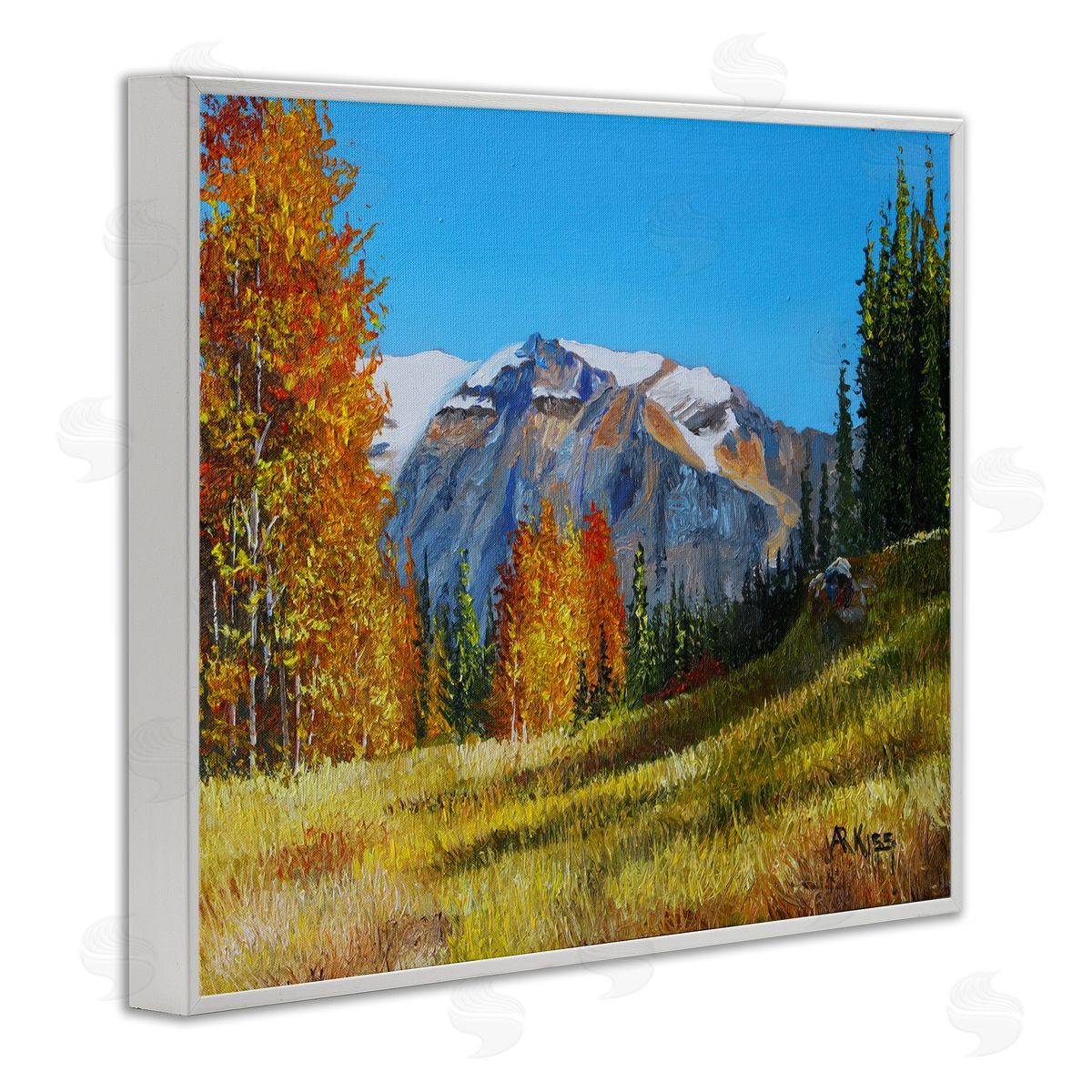 Andrew Kiss Autumnal Mountain Valley White Framed Giclee Wall Art Print