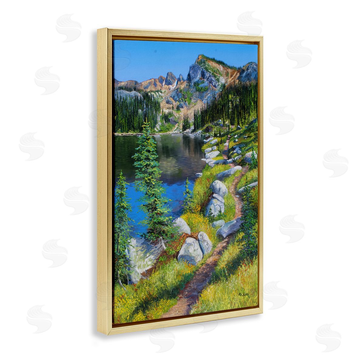Andrew Kiss Alpine Lake Landscape Gold Floating Frame Canvas Wall Art Print