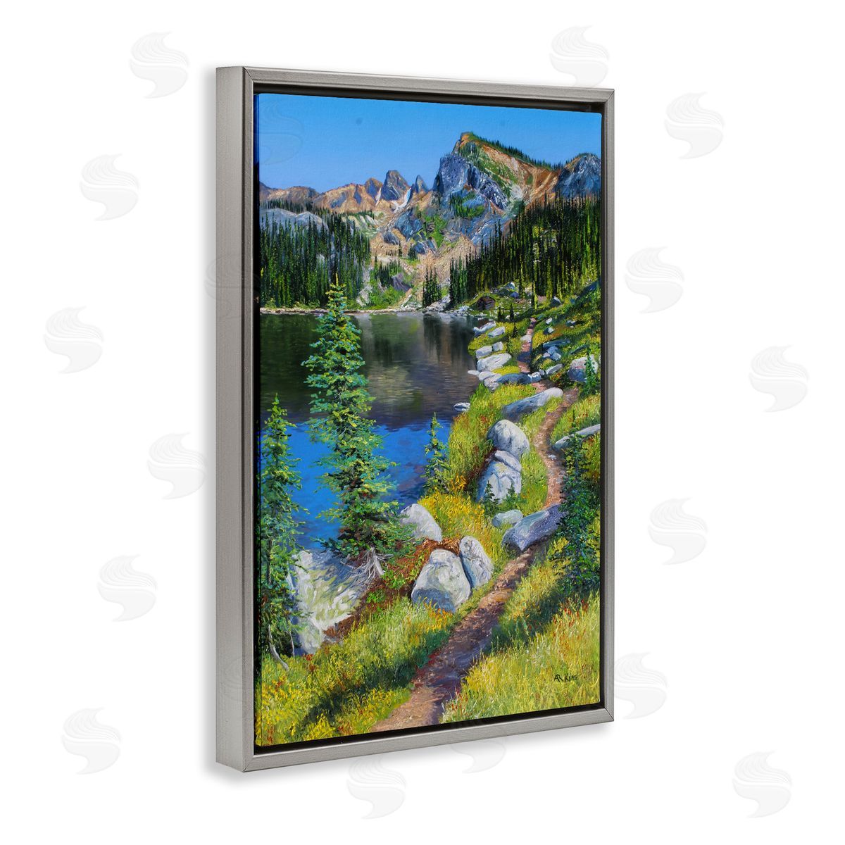 Andrew Kiss Alpine Lake Landscape Gray Floating Frame Canvas Wall Art Print