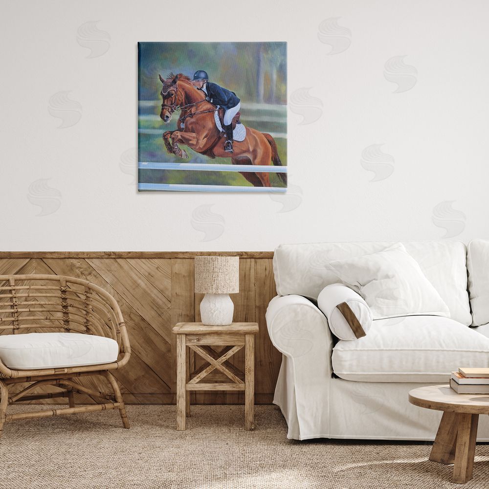 Andrew Kiss Jockey Jumping Hurdles Canvas Wall Art Print in Room