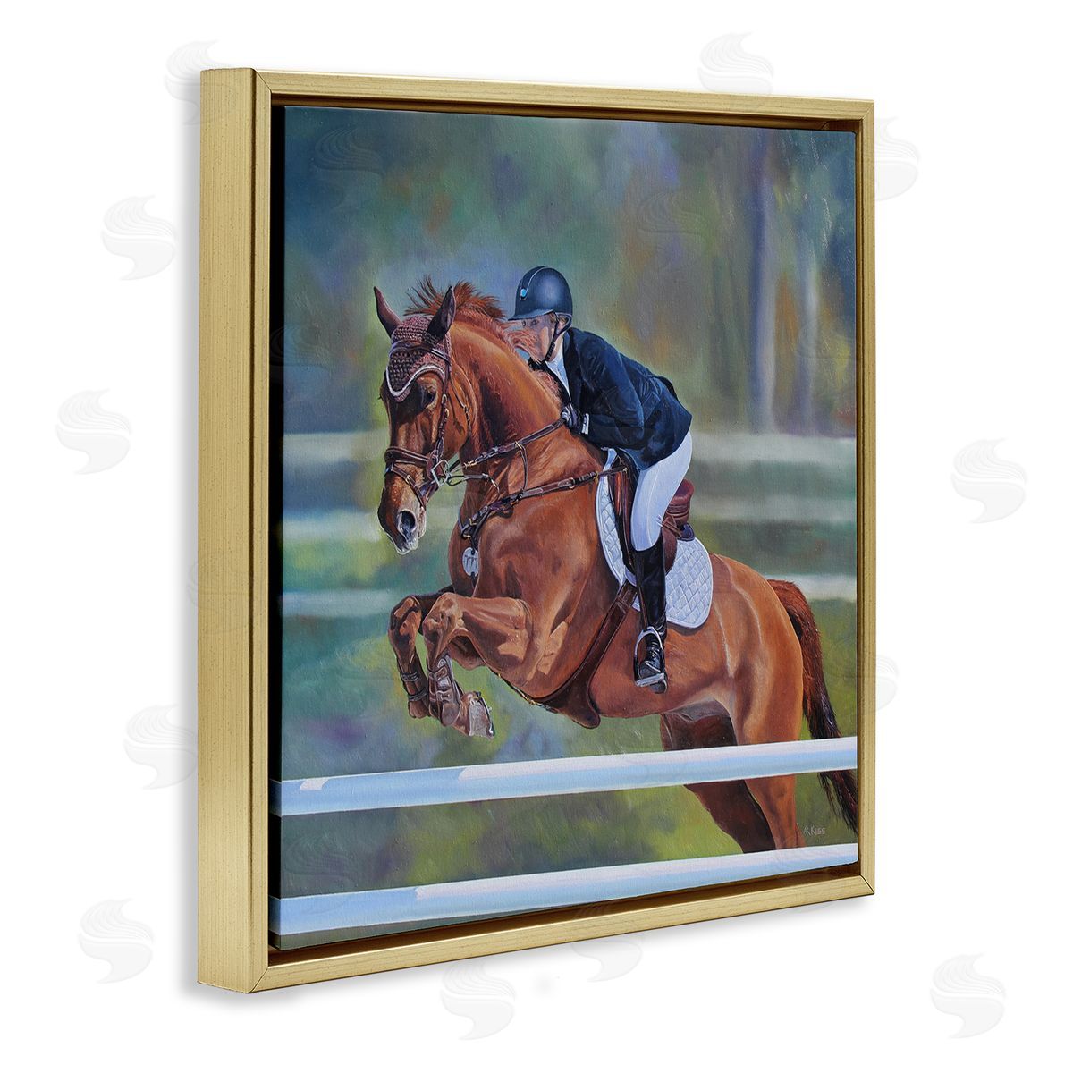 Andrew Kiss Jockey Jumping Hurdles Gold Floating Frame Canvas Wall Art Print