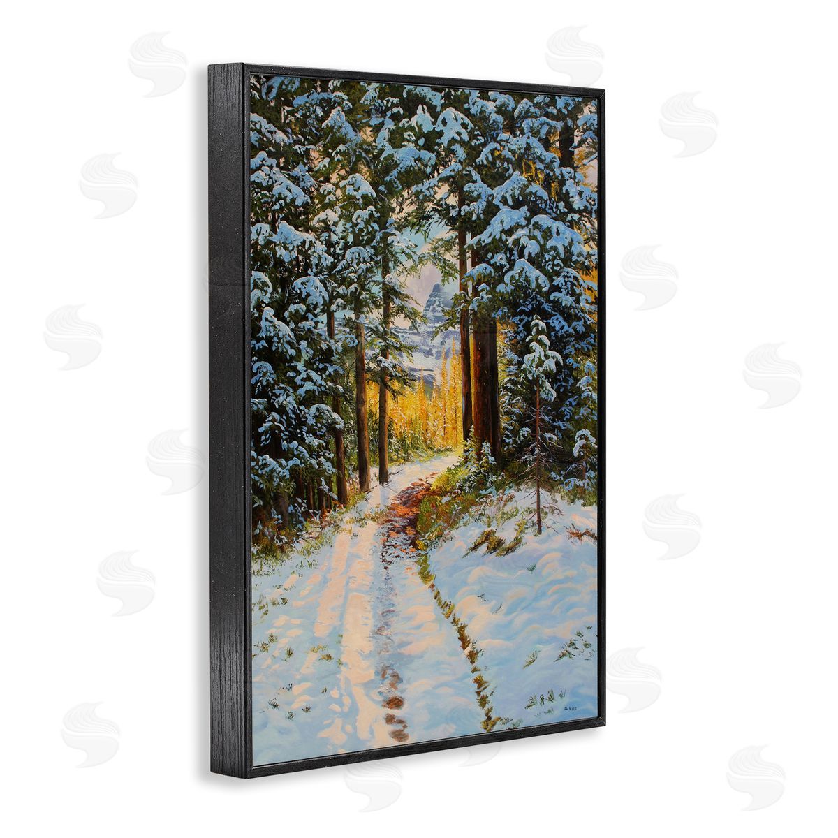 Andrew Kiss Snowy Forest Trail Black Framed Giclee Wall Art Print
