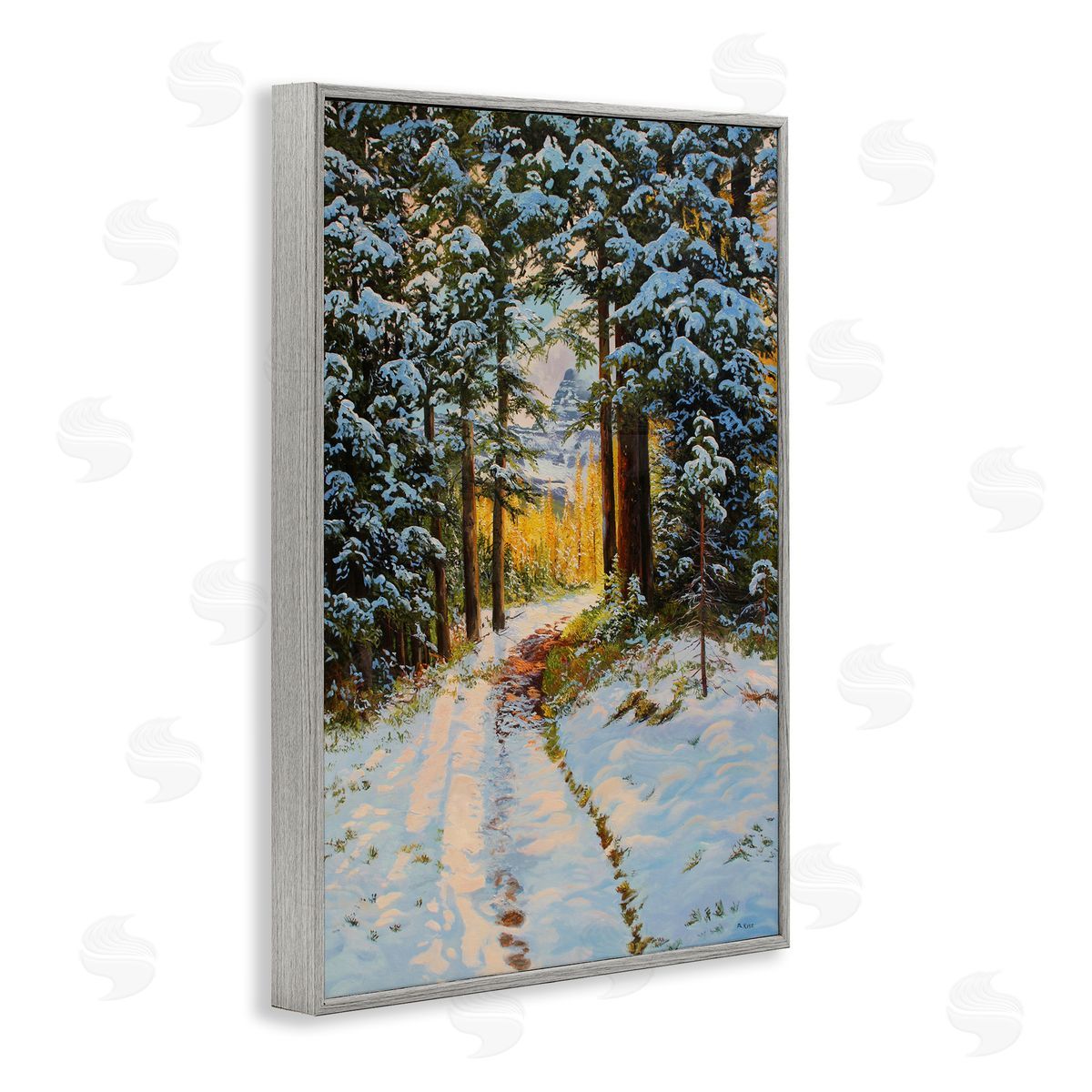 Andrew Kiss Snowy Forest Trail Gray Framed Giclee Wall Art Print