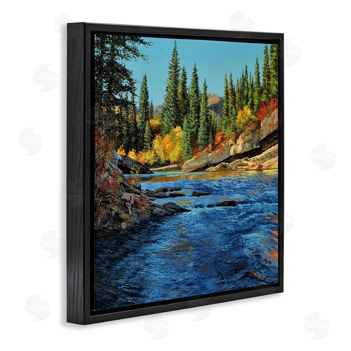 Andrew Kiss Morning Rushing River Black Floating Frame Canvas Wall Art Print