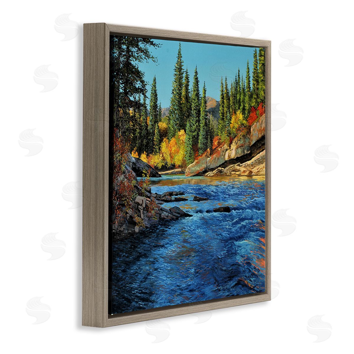 Andrew Kiss Morning Rushing River Brown Floating Frame Canvas Wall Art Print
