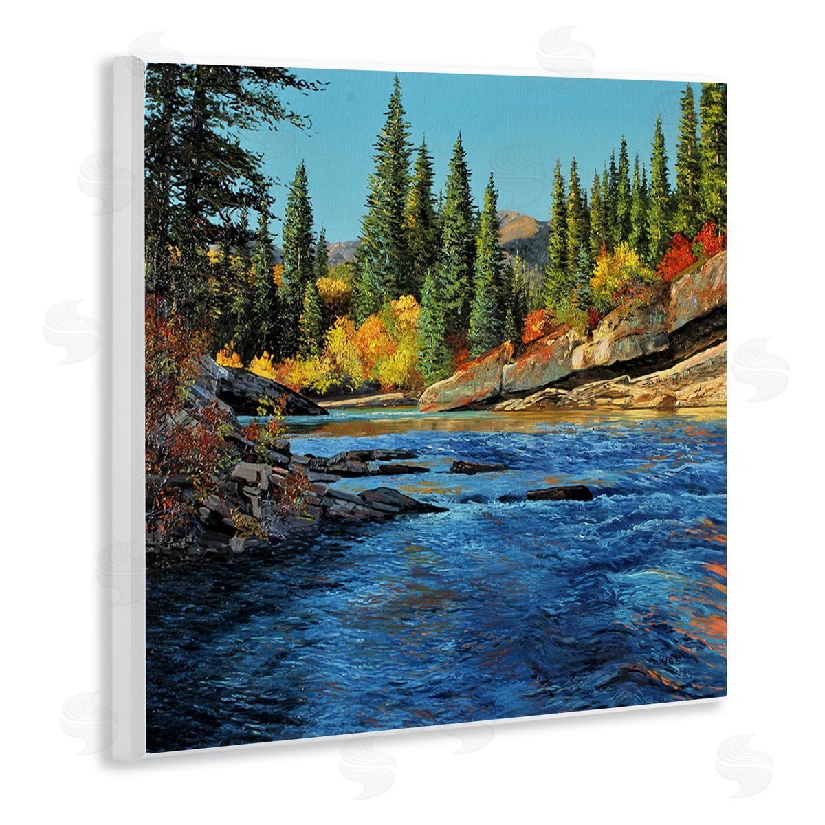 Andrew Kiss Morning Rushing River Wooden Wall Plaque Art Print