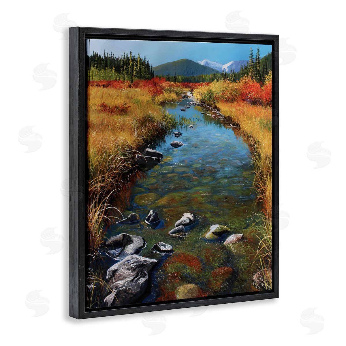 Andrew Kiss Outflow From Lake Black Floating Frame Canvas Wall Art Print