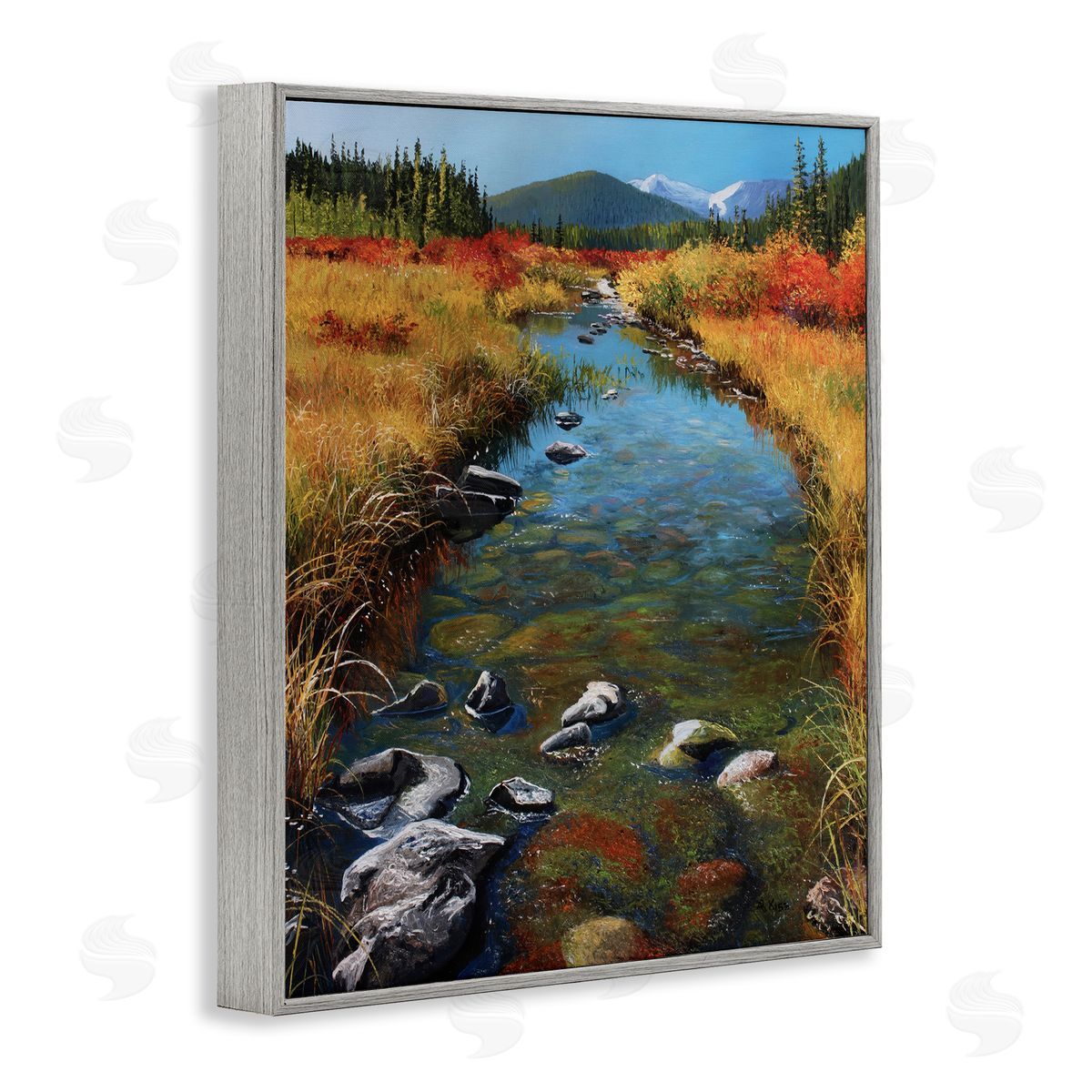 Andrew Kiss Outflow From Lake Gray Framed Giclee Wall Art Print