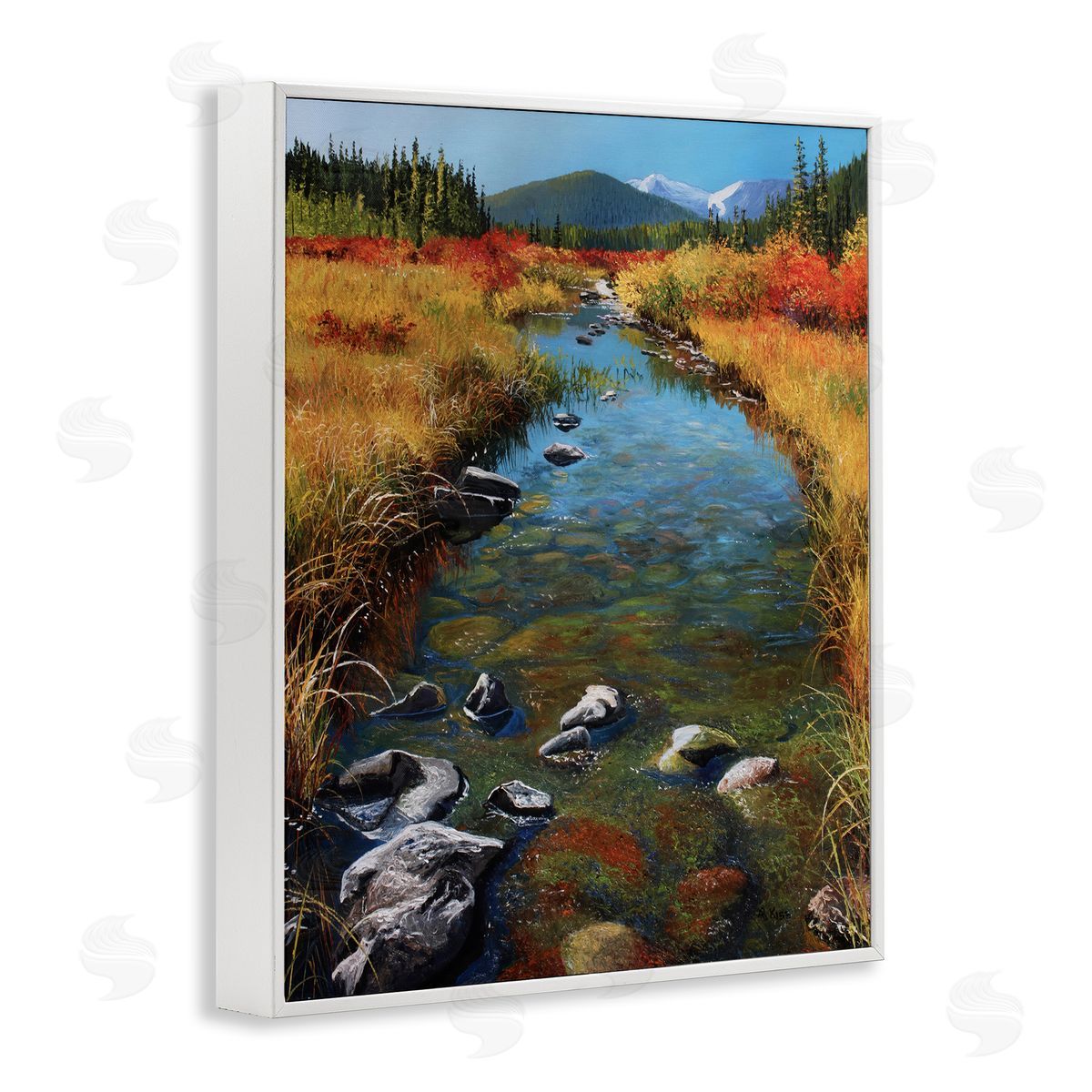 Andrew Kiss Outflow From Lake White Framed Giclee Wall Art Print