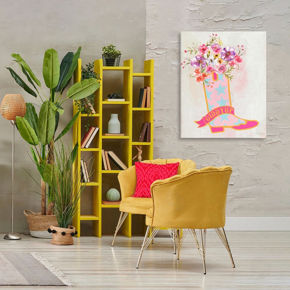 Stella Chang Giddy Up Floral Cowgirl Canvas Wall Art Print in Room