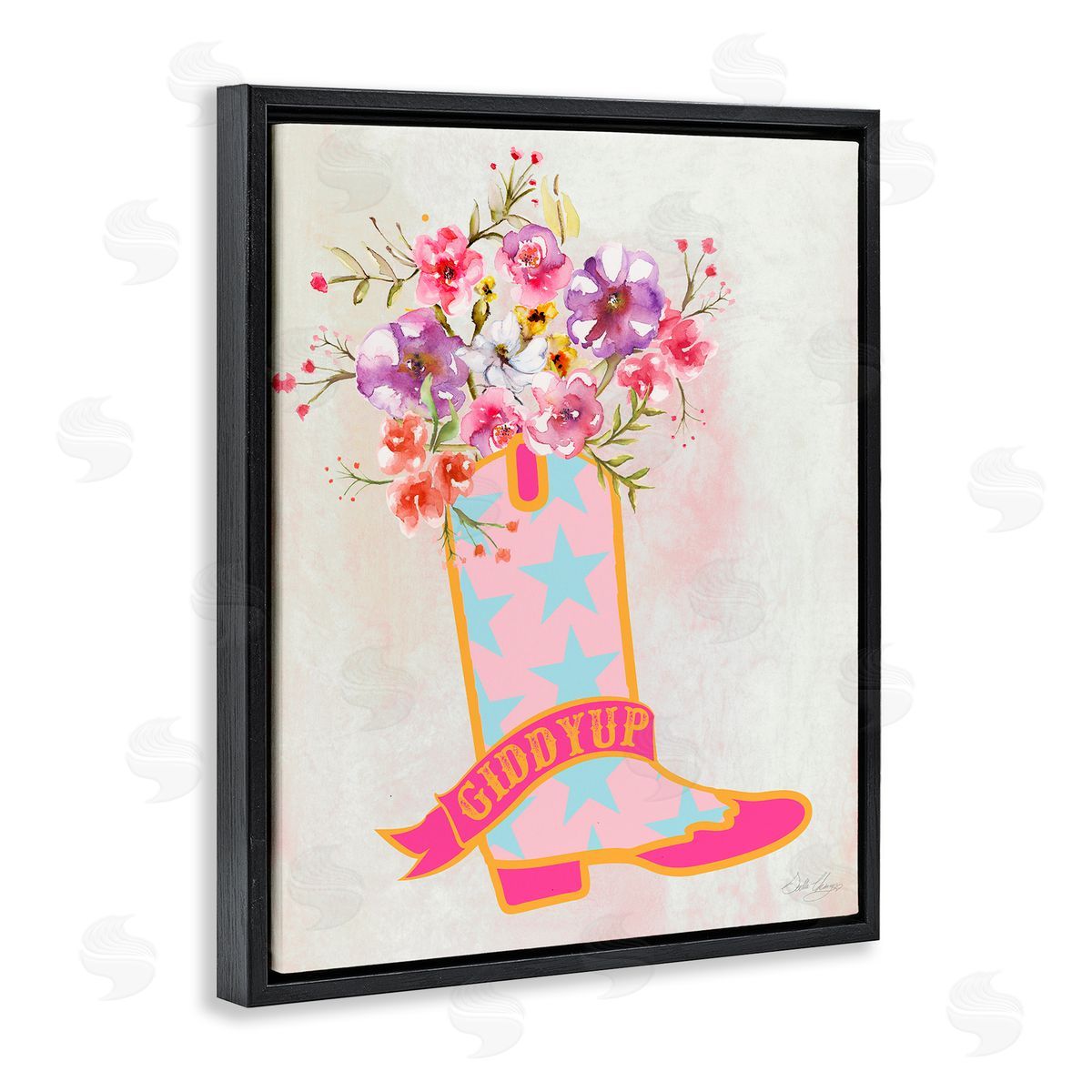 Stella Chang Giddy Up Floral Cowgirl Black Floating Frame Canvas Wall Art Print