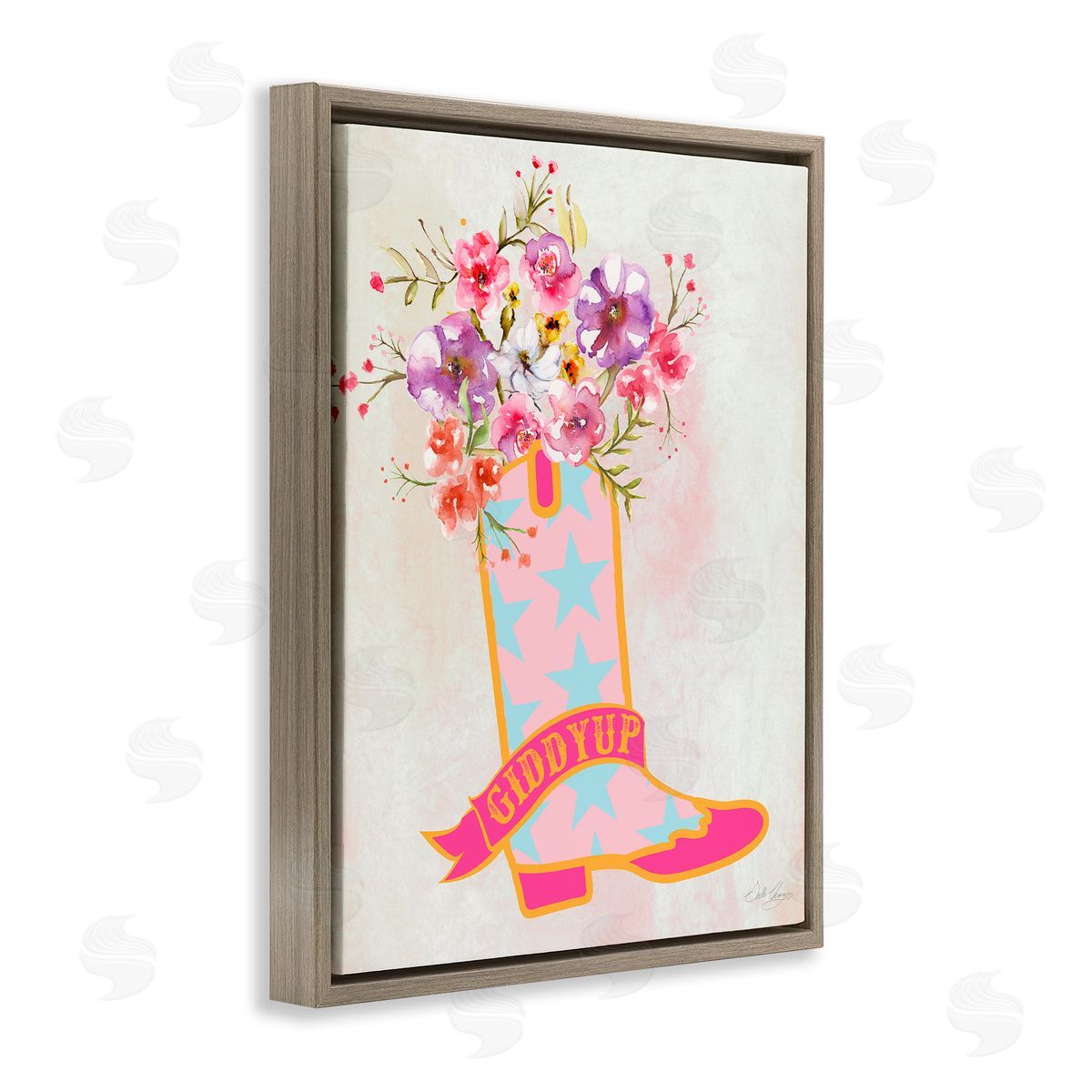 Stella Chang Giddy Up Floral Cowgirl Brown Floating Frame Canvas Wall Art Print