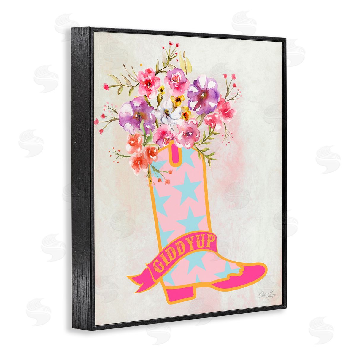 Stella Chang Giddy Up Floral Cowgirl Black Framed Giclee Wall Art Print