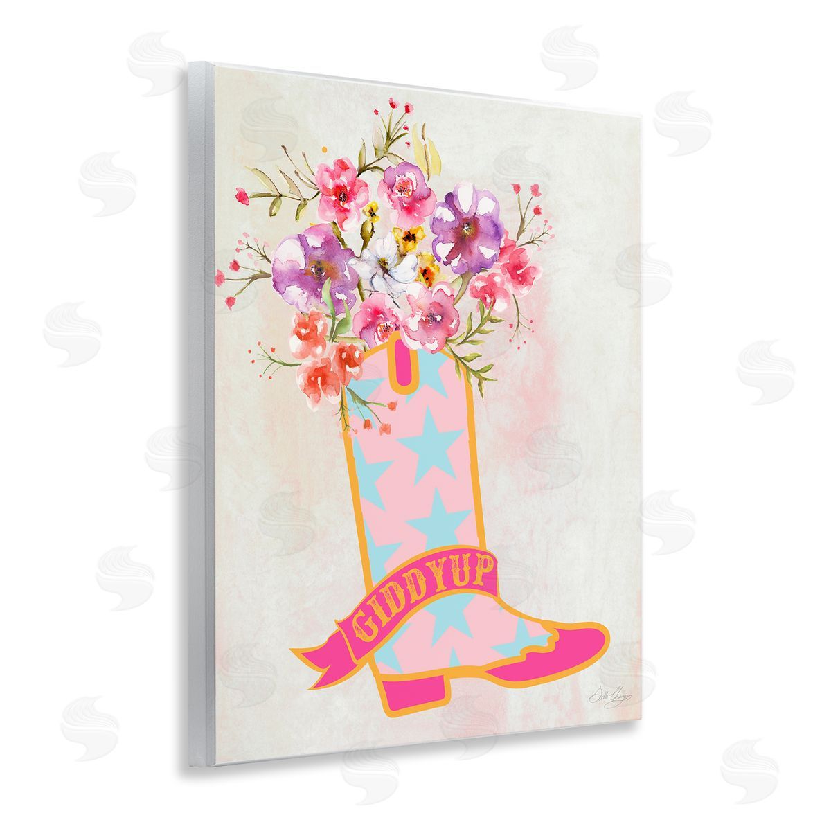 Stella Chang Giddy Up Floral Cowgirl Wooden Wall Plaque Art Print