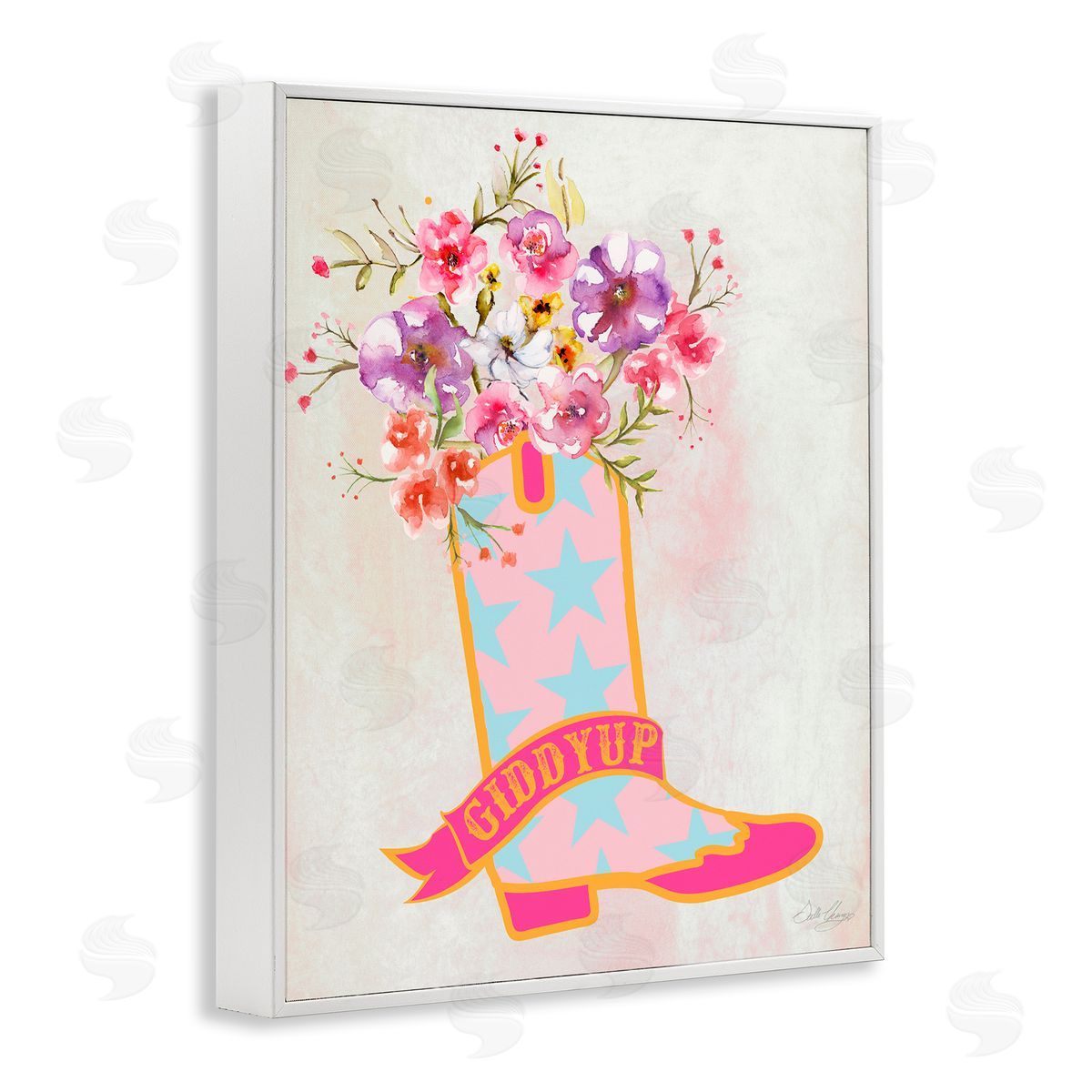 Stella Chang Giddy Up Floral Cowgirl White Framed Giclee Wall Art Print