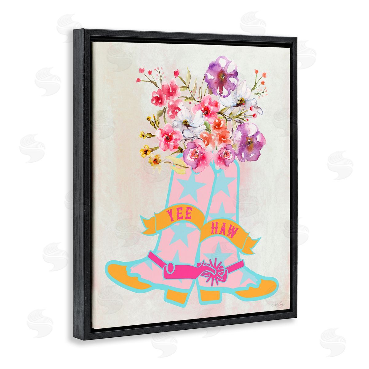 Stella Chang Yee Haw Floral Cowgirl Black Floating Frame Canvas Wall Art Print