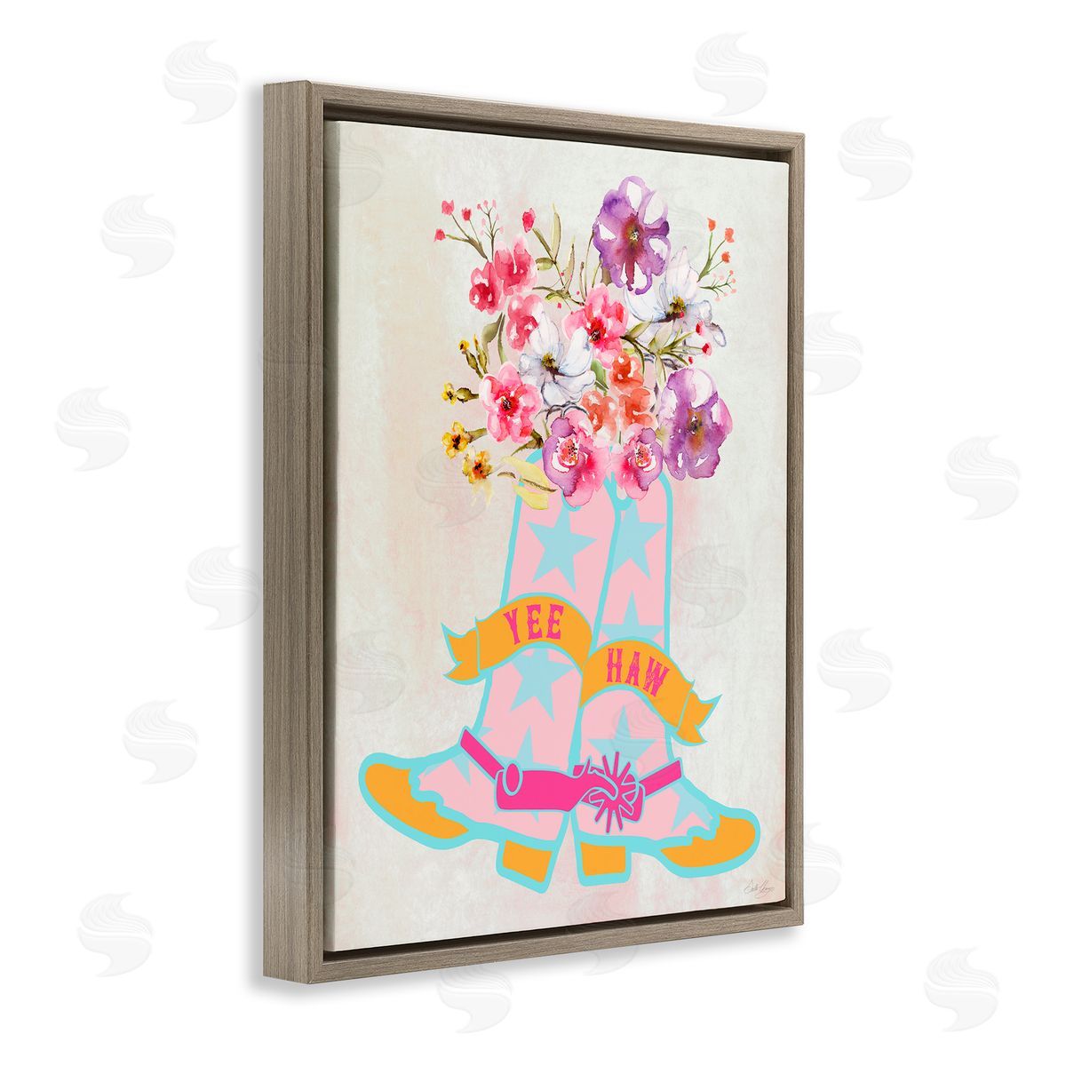 Stella Chang Yee Haw Floral Cowgirl Brown Floating Frame Canvas Wall Art Print