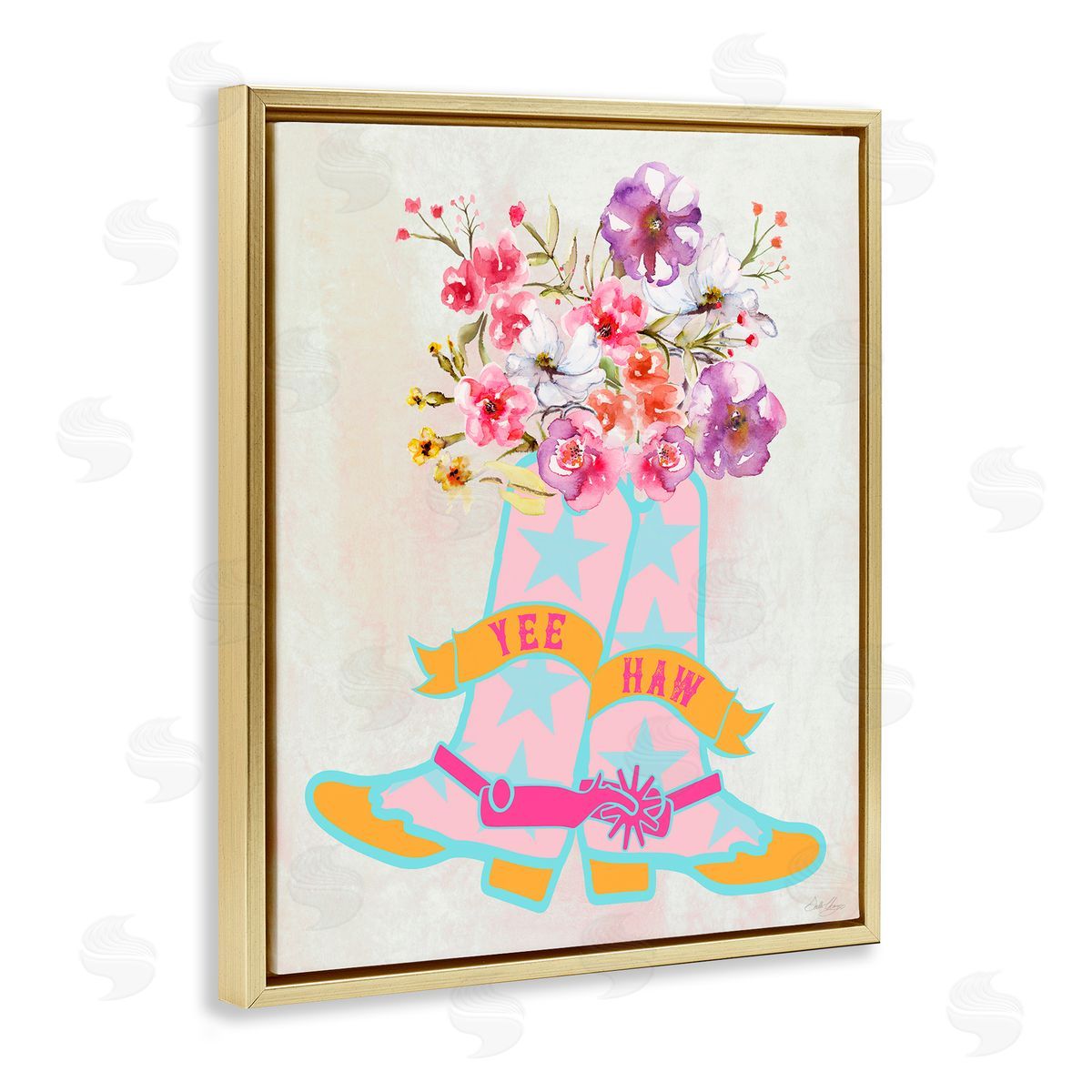Stella Chang Yee Haw Floral Cowgirl Gold Floating Frame Canvas Wall Art Print
