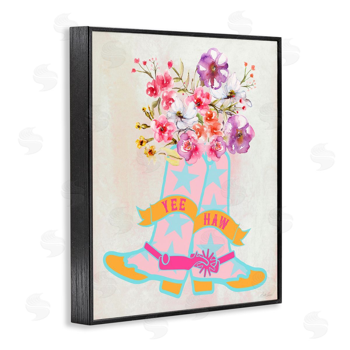 Stella Chang Yee Haw Floral Cowgirl Black Framed Giclee Wall Art Print