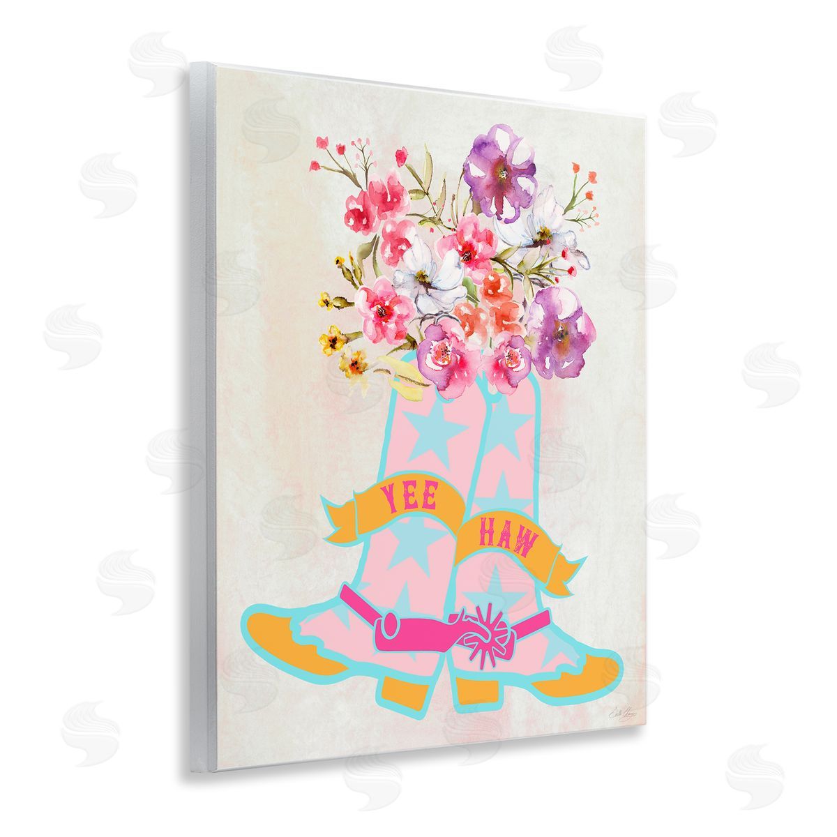 Stella Chang Yee Haw Floral Cowgirl Wooden Wall Plaque Art Print
