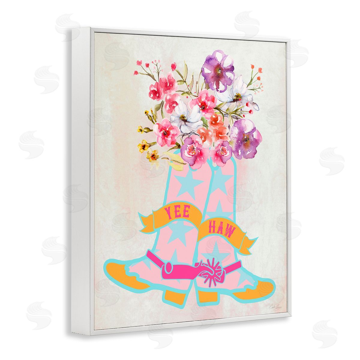 Stella Chang Yee Haw Floral Cowgirl White Framed Giclee Wall Art Print