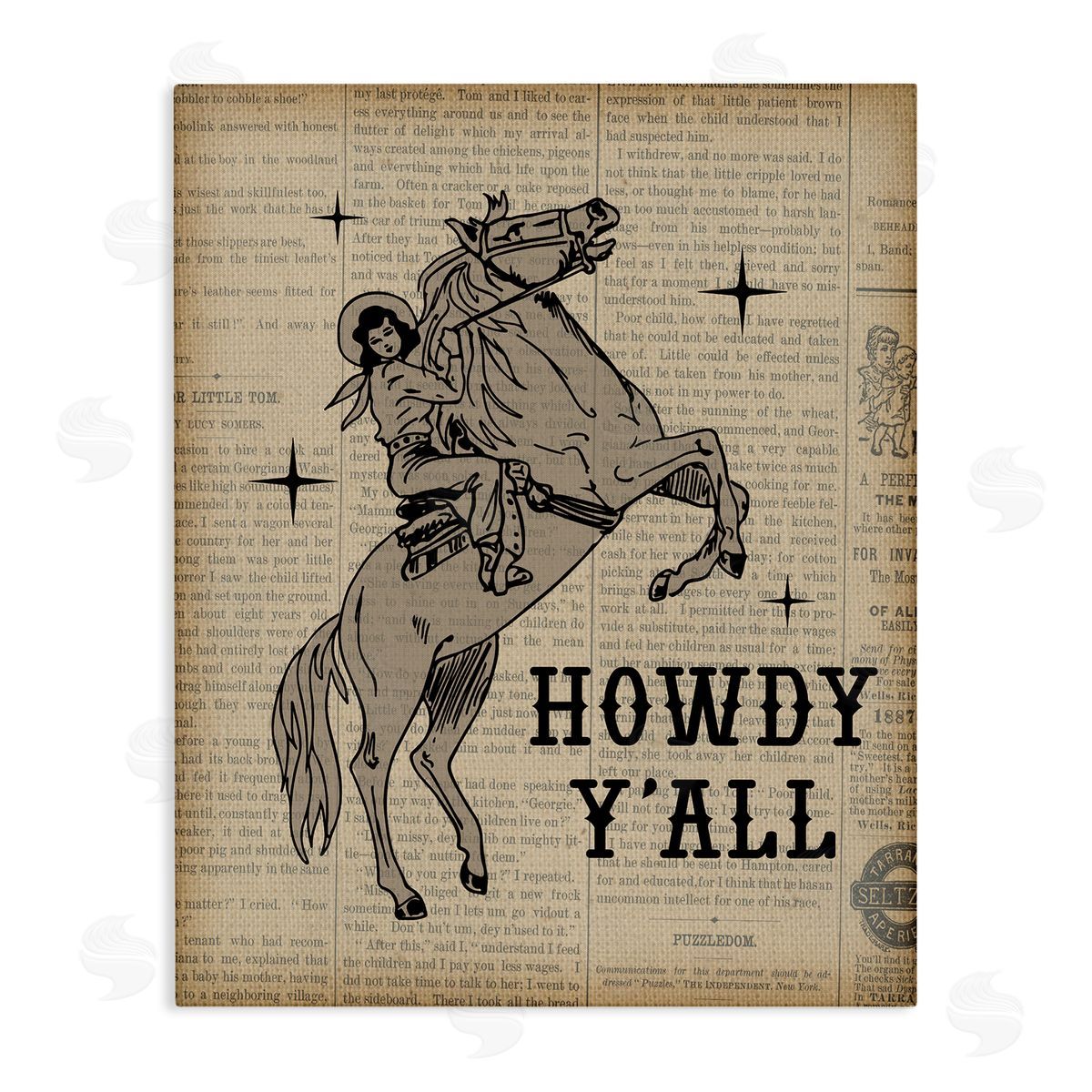 Daniela Santiago Howdy Y'all Vintage Newspaper Canvas Wall Art Print