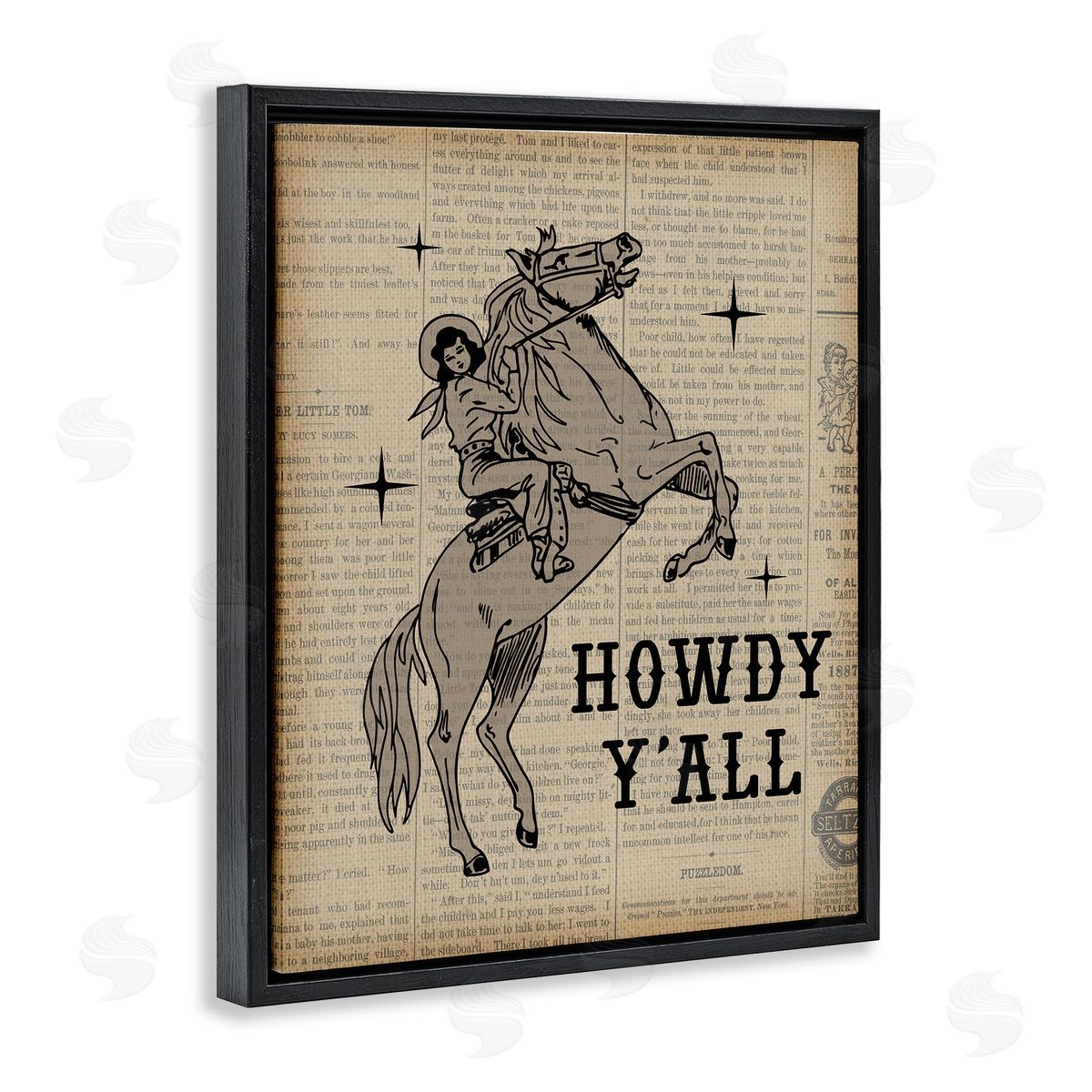 Daniela Santiago Howdy Y'all Vintage Newspaper Black Floating Frame Canvas Wall Art Print