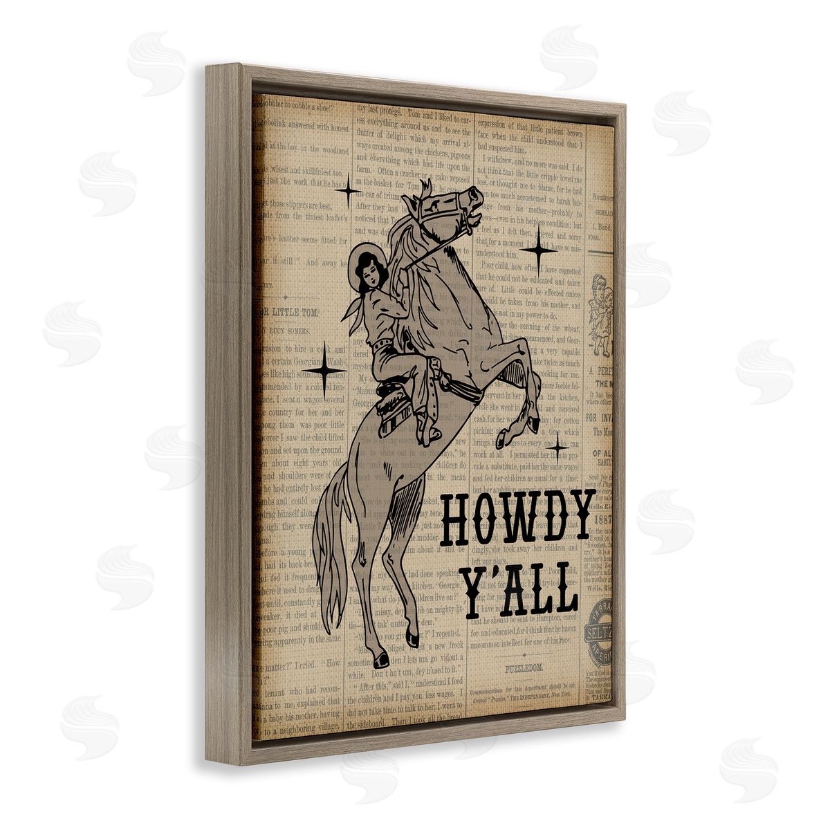 Daniela Santiago Howdy Y'all Vintage Newspaper Brown Floating Frame Canvas Wall Art Print