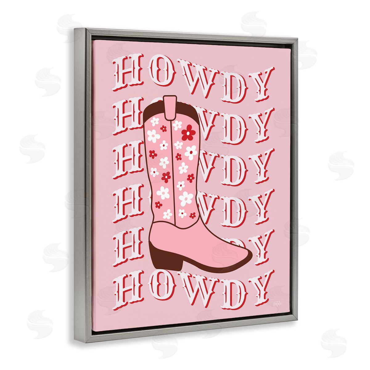 Natalie Carpentieri Howdy Pastel Cowgirl Boot Gray Floating Frame Canvas Wall Art Print