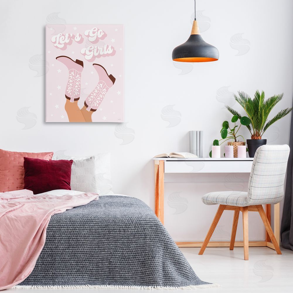 Natalie Carpentieri Let's Go Pastel Cowgirls Canvas Wall Art Print in Room