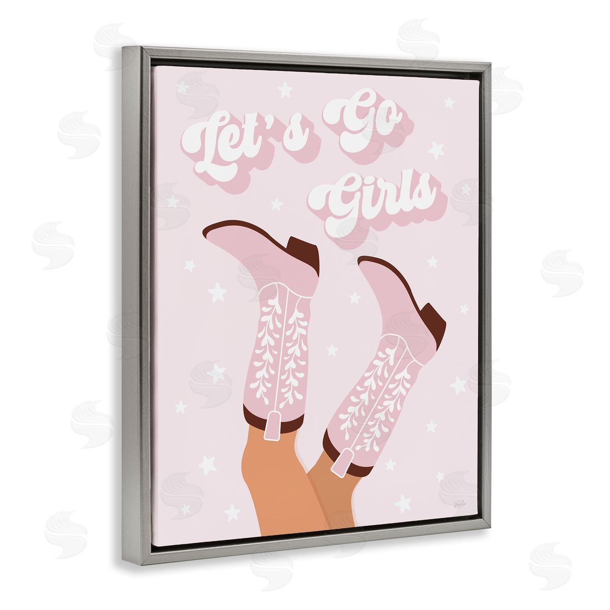 Natalie Carpentieri Let's Go Pastel Cowgirls Gray Floating Frame Canvas Wall Art Print