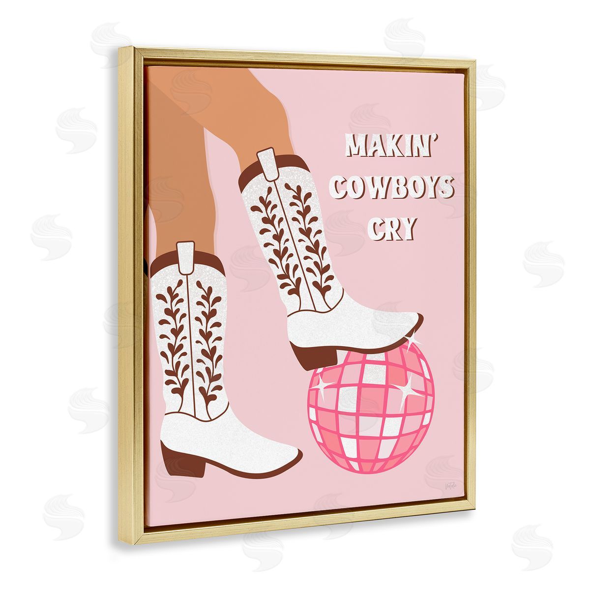 Natalie Carpentieri Makin' Cowboys Cry Gold Floating Frame Canvas Wall Art Print