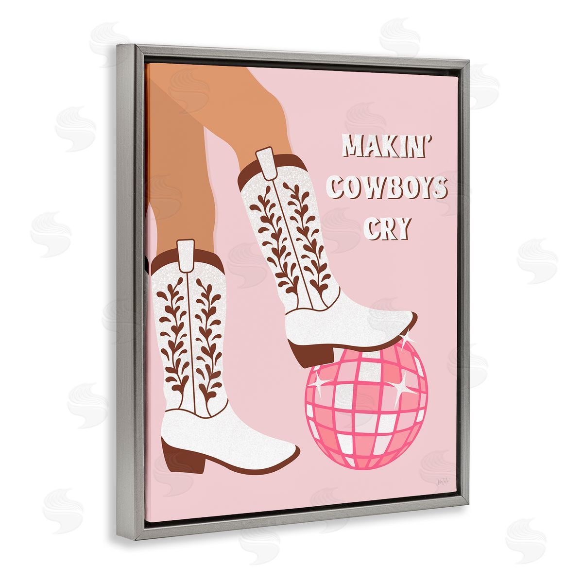 Natalie Carpentieri Makin' Cowboys Cry Gray Floating Frame Canvas Wall Art Print