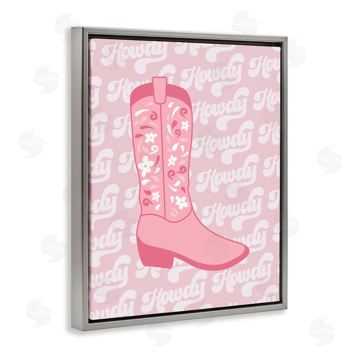 Natalie Carpentieri Pastel Cowgirl Boot Howdy Gray Floating Frame Canvas Wall Art Print
