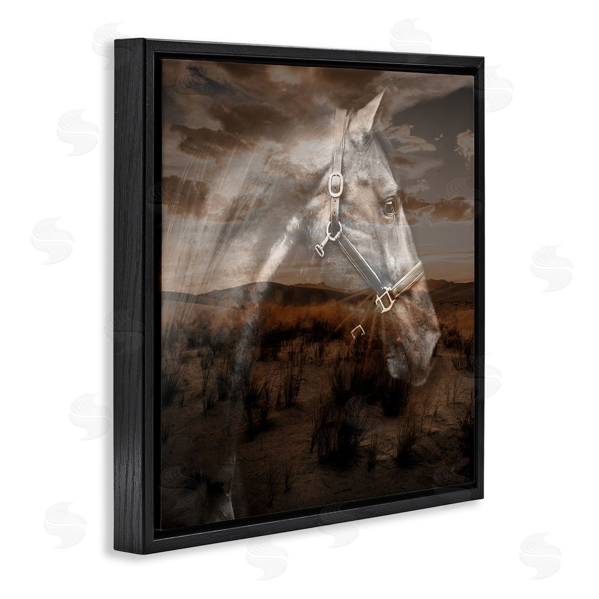 Horse over Nature Visage Black Floating Frame Canvas Wall Art, Home Decor by CAD Designs