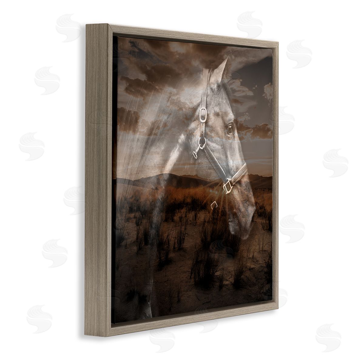 Horse over Nature Visage Brown Floating Frame Canvas Wall Art, Home Decor by CAD Designs