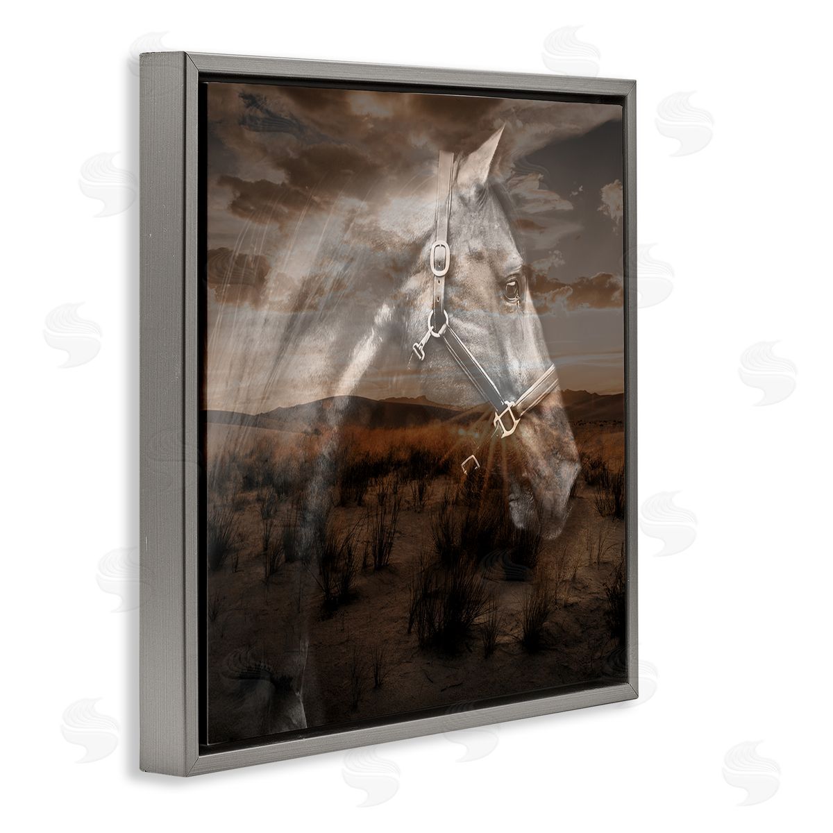 Horse over Nature Visage Grey Floating Frame Canvas Wall Art, Home Decor by CAD Designs