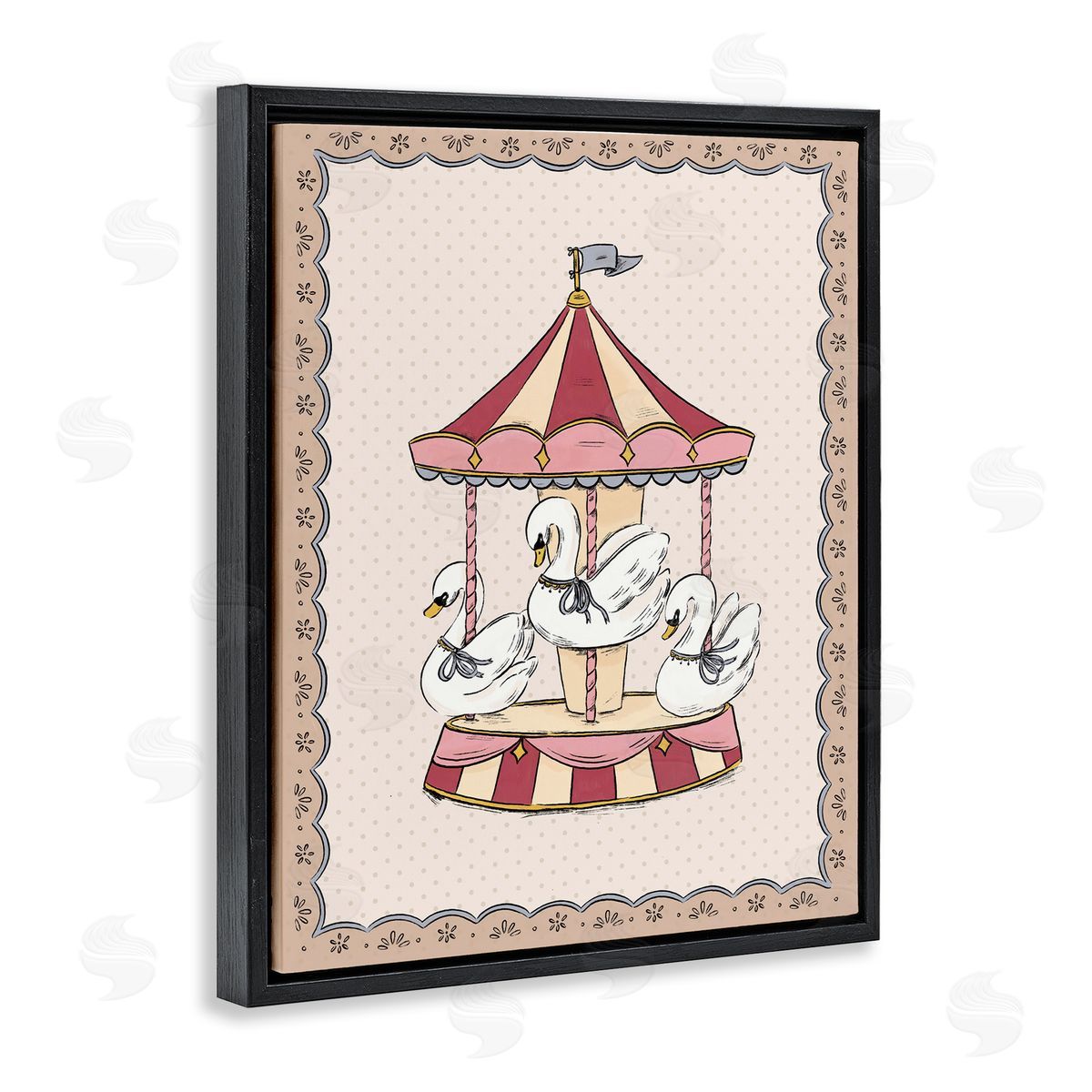 Andrea Jasid Grassi Vintage Swan Carousel Black Floating Frame Canvas Wall Art Print