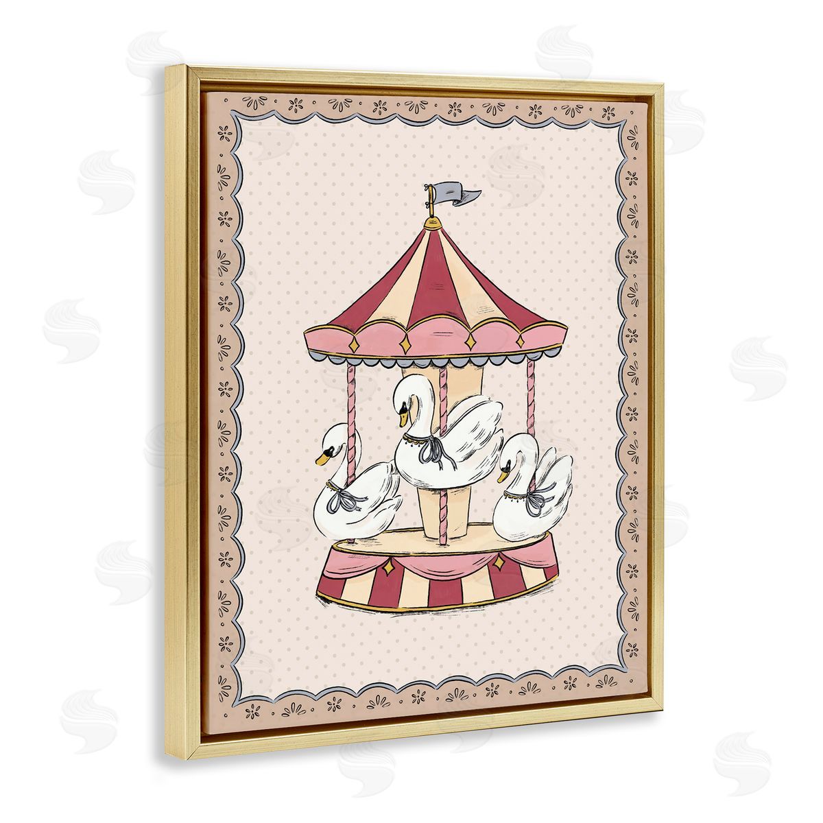 Andrea Jasid Grassi Vintage Swan Carousel Gold Floating Frame Canvas Wall Art Print