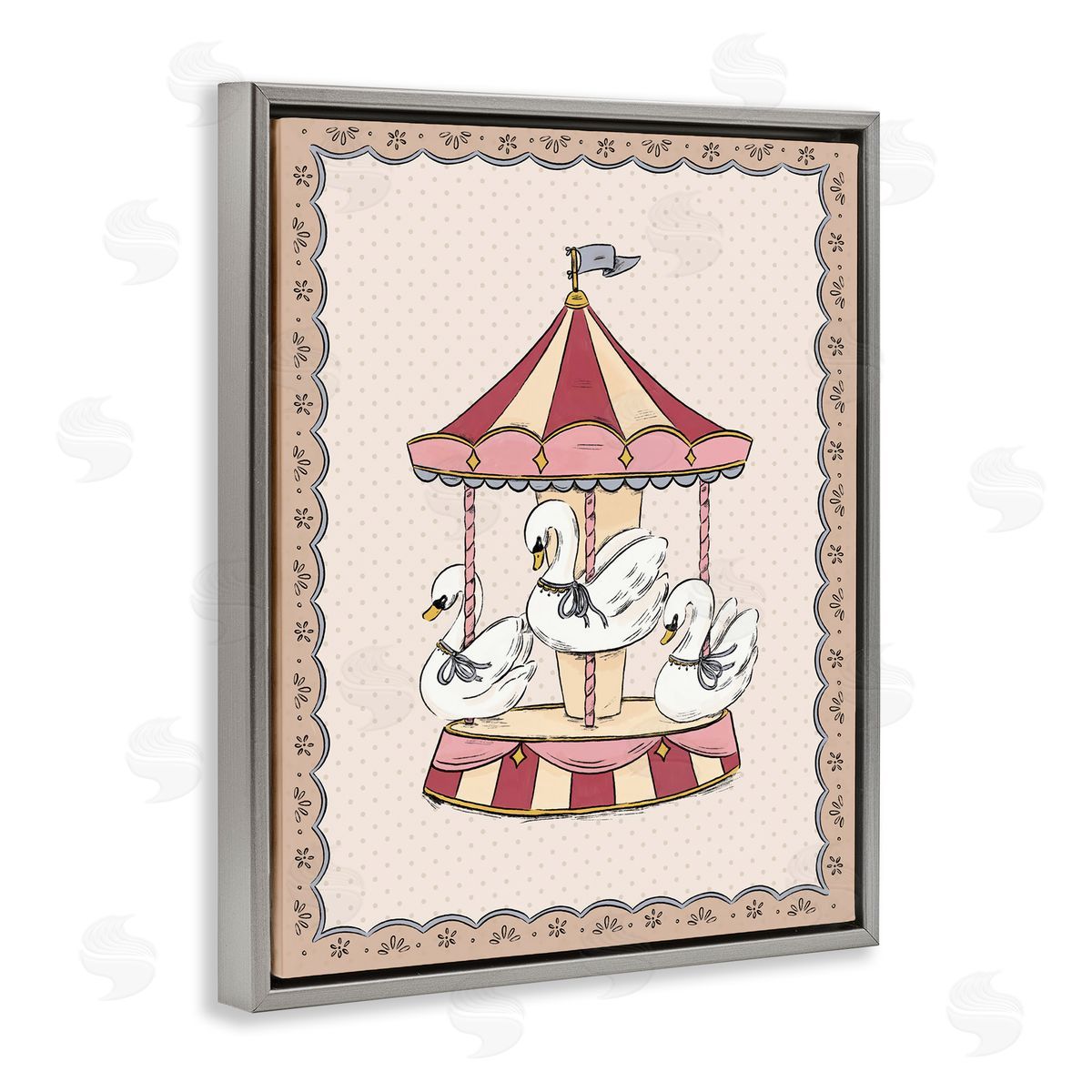 Andrea Jasid Grassi Vintage Swan Carousel Gray Floating Frame Canvas Wall Art Print