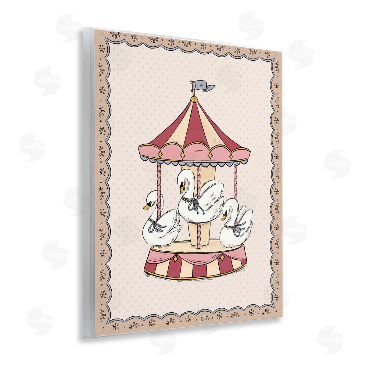 Andrea Jasid Grassi Vintage Swan Carousel Wooden Wall Plaque Art Print