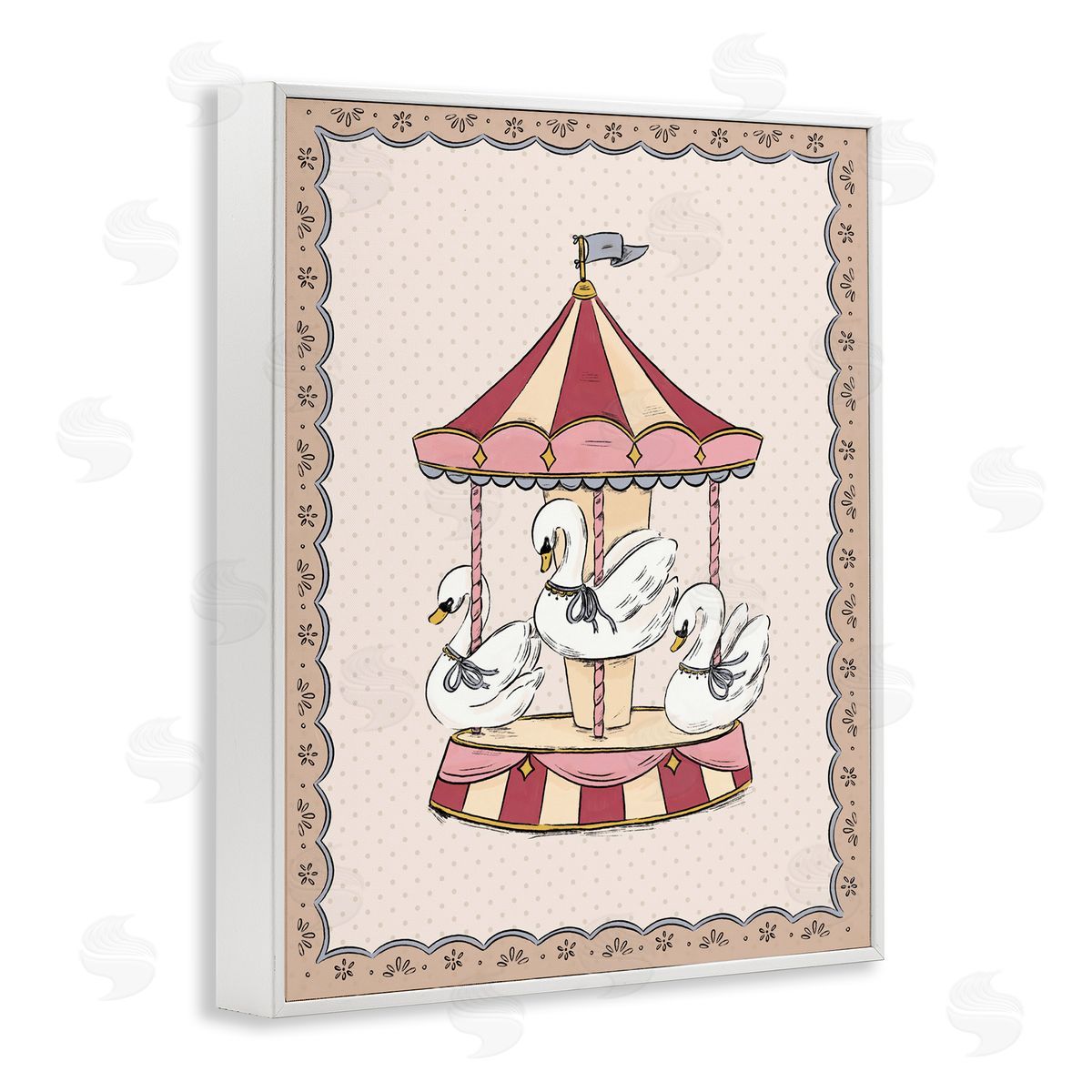 Andrea Jasid Grassi Vintage Swan Carousel White Framed Giclee Wall Art Print