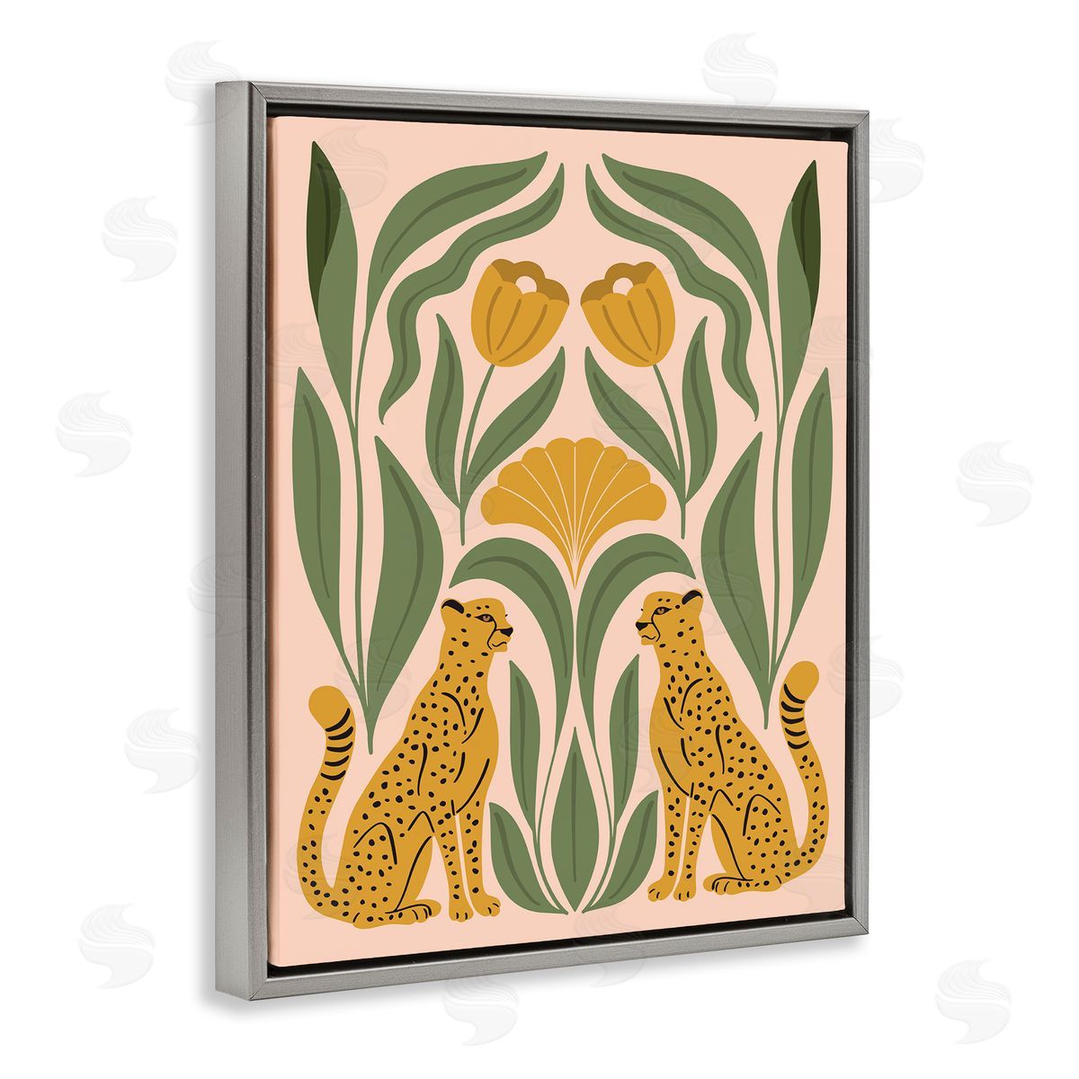 Hey Bre! Creative Studio Boho Chic Mirrored Leopards Gray Floating Frame Canvas Wall Art Print