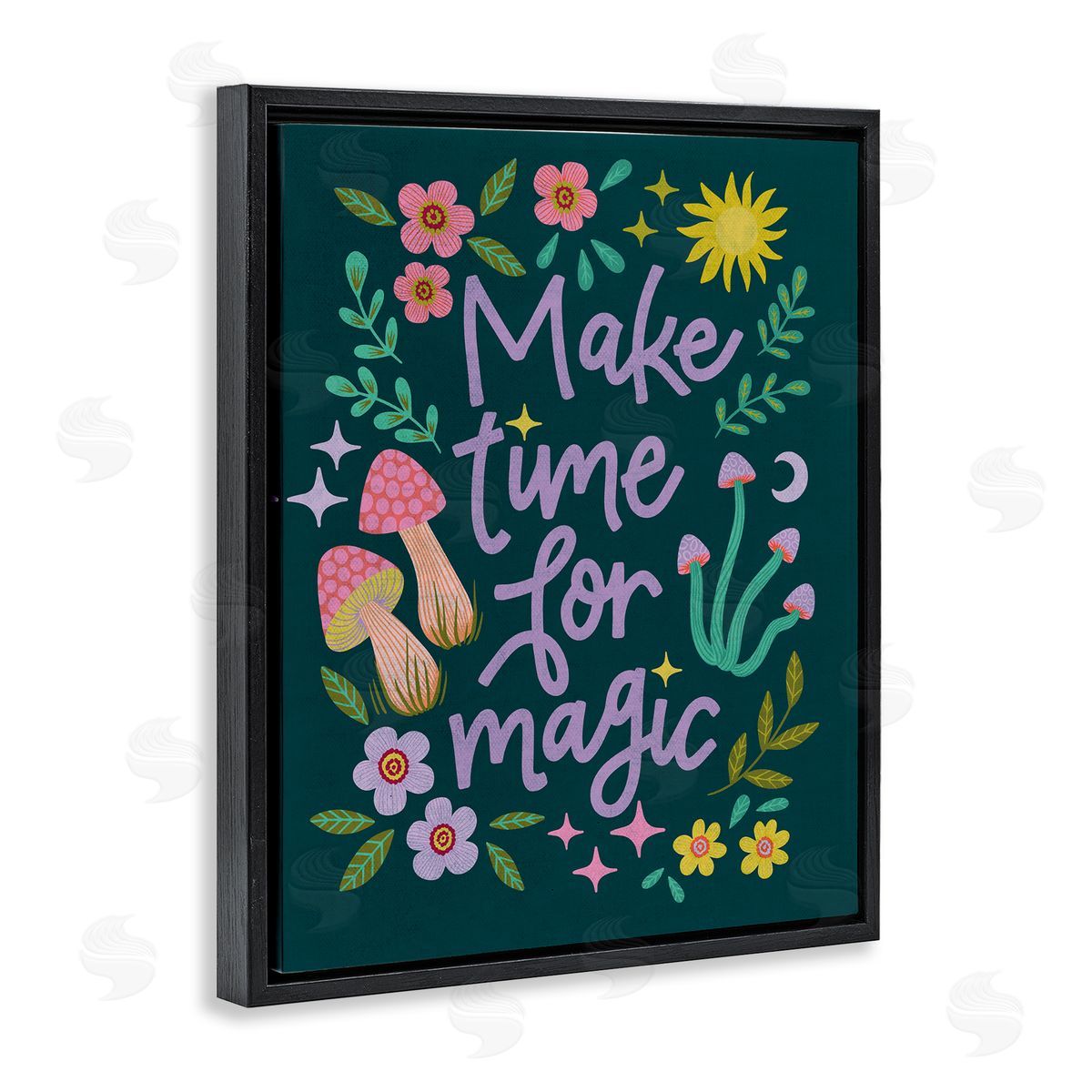 Caroline Alfreds Time For Magic with Florals Black Floating Frame Canvas Wall Art Print