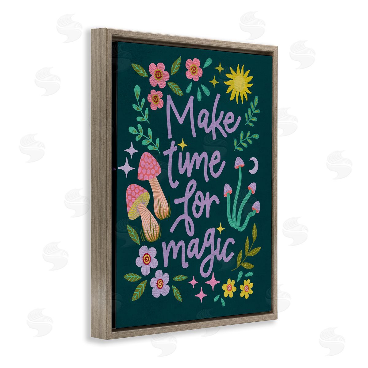 Caroline Alfreds Time For Magic with Florals Brown Floating Frame Canvas Wall Art Print