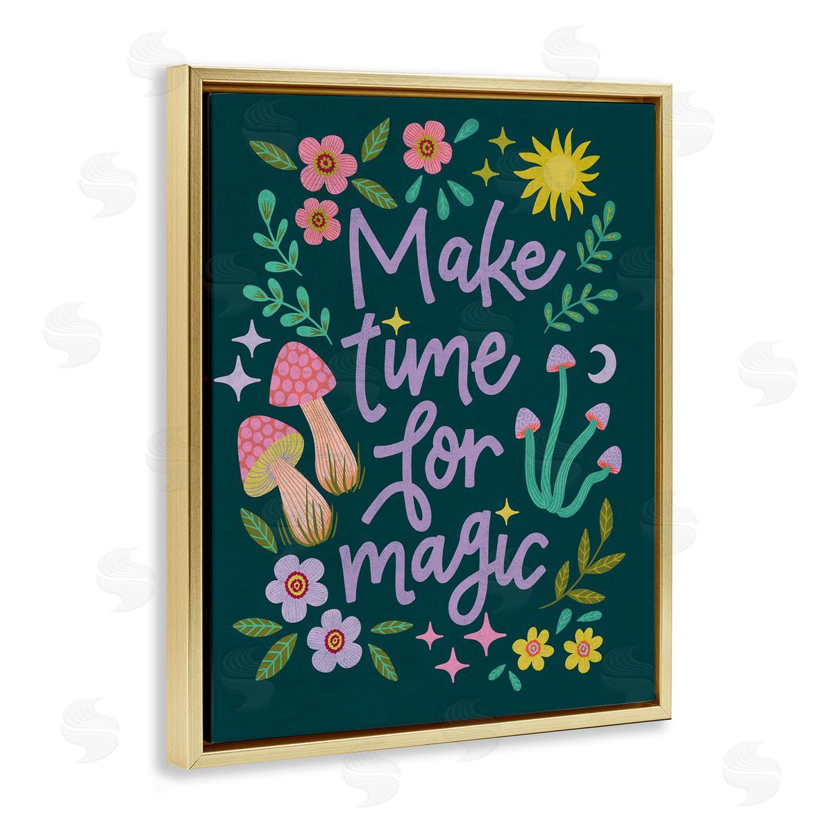 Caroline Alfreds Time For Magic with Florals Gold Floating Frame Canvas Wall Art Print