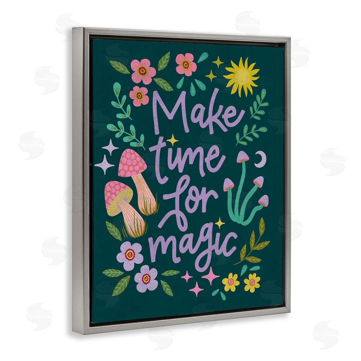 Caroline Alfreds Time For Magic with Florals Gray Floating Frame Canvas Wall Art Print